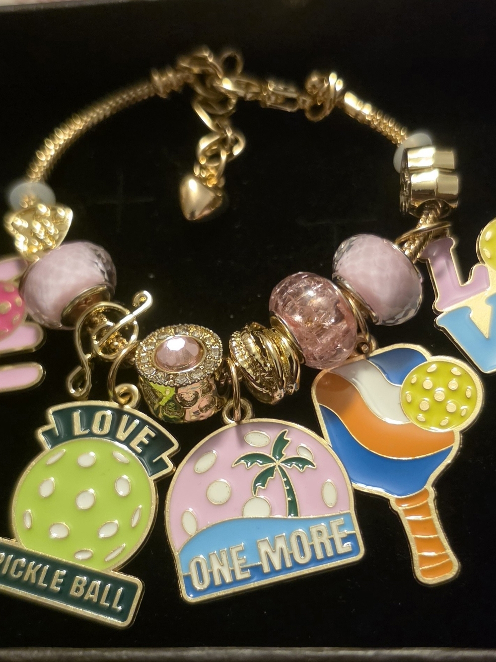 Gold Charm Bracelet - One More Pickleball Design